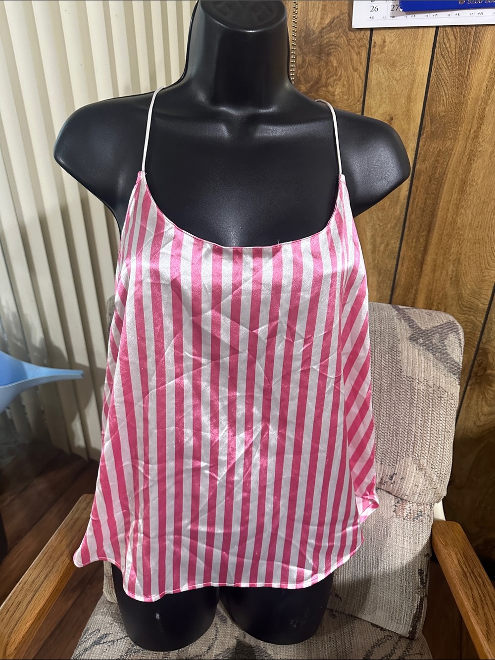 Pink and White Vertical Stripe Satin Cami